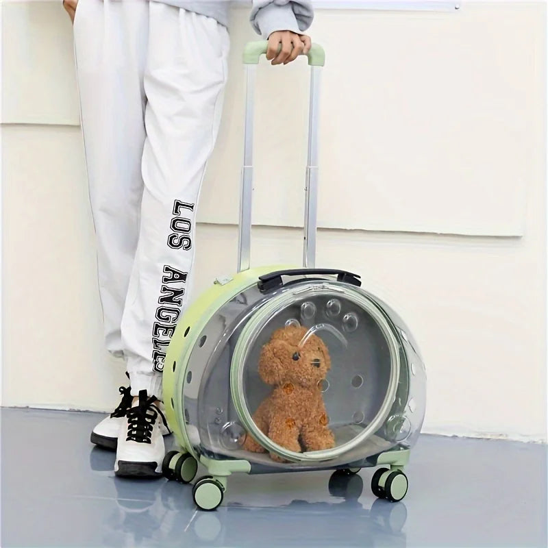 1 Transparent Pet Carrying with Wheels Large Capacity Spaceman Capsule Backpack Cats Portable Trolley Bag Durable Plast
