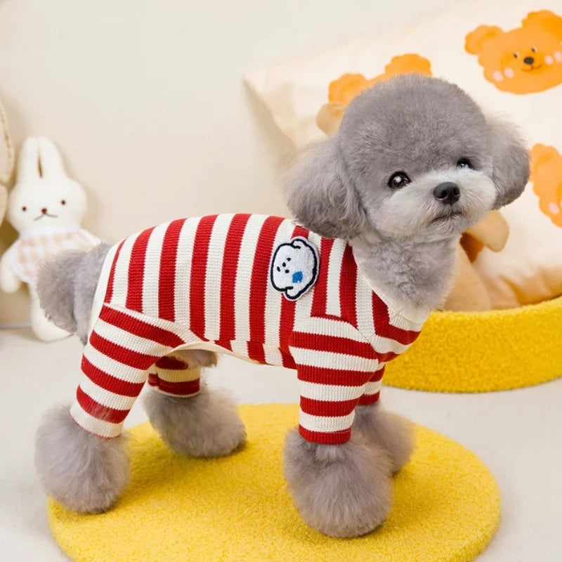 Autumn Pet Dog Jumpsuits Fashion Striped Dog Onesie Clothes Cute Puppy Pajamas Warm Soft Cat Jumpsuits Pet Rompers Dog Clothes