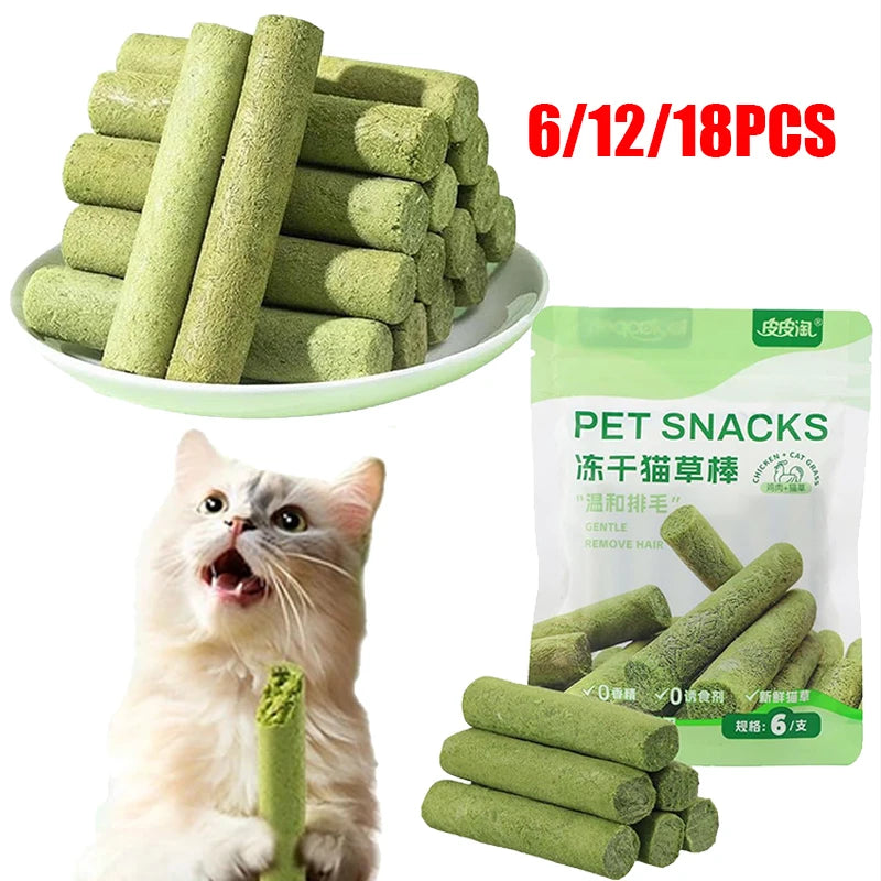 6/12/18pcs Cat Grass Teeth Grinding Stick Pet Snacks Cat Hair Cat Mild Baby Eat Ready Teeth Hairball Sticks Cleaning To Removal