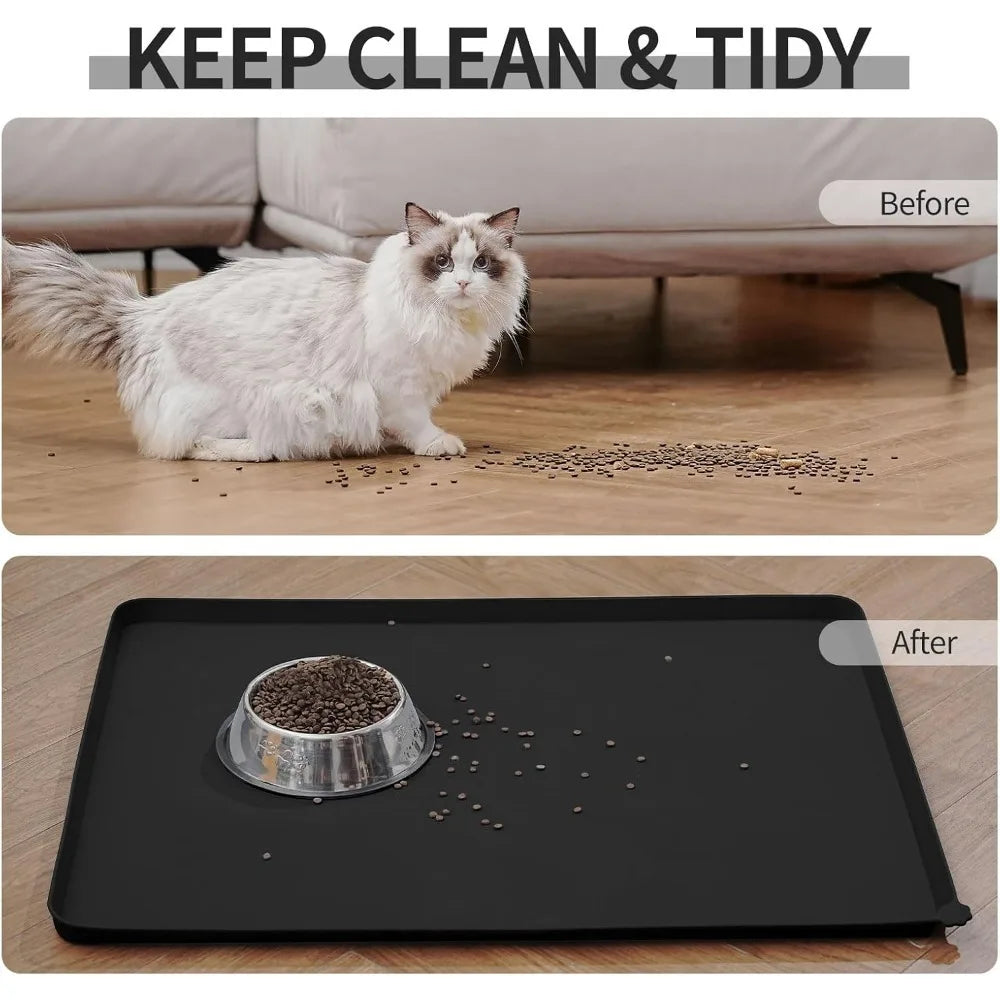 Waterproof Pet Feeding Mat with High Raised Edges,Cat Dog Water Bowl with BPA Free Pet Dogs Cats Food Grade Silicone Food Mats