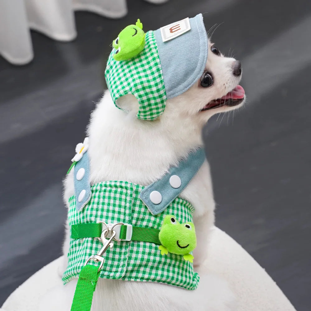 Outdoor Walking Pet Supplies for Dogs Cute Kitten Puppy Harness Leash Baseball Cap Cute Cat Dog Apparel Sun Hat for Small Dogs