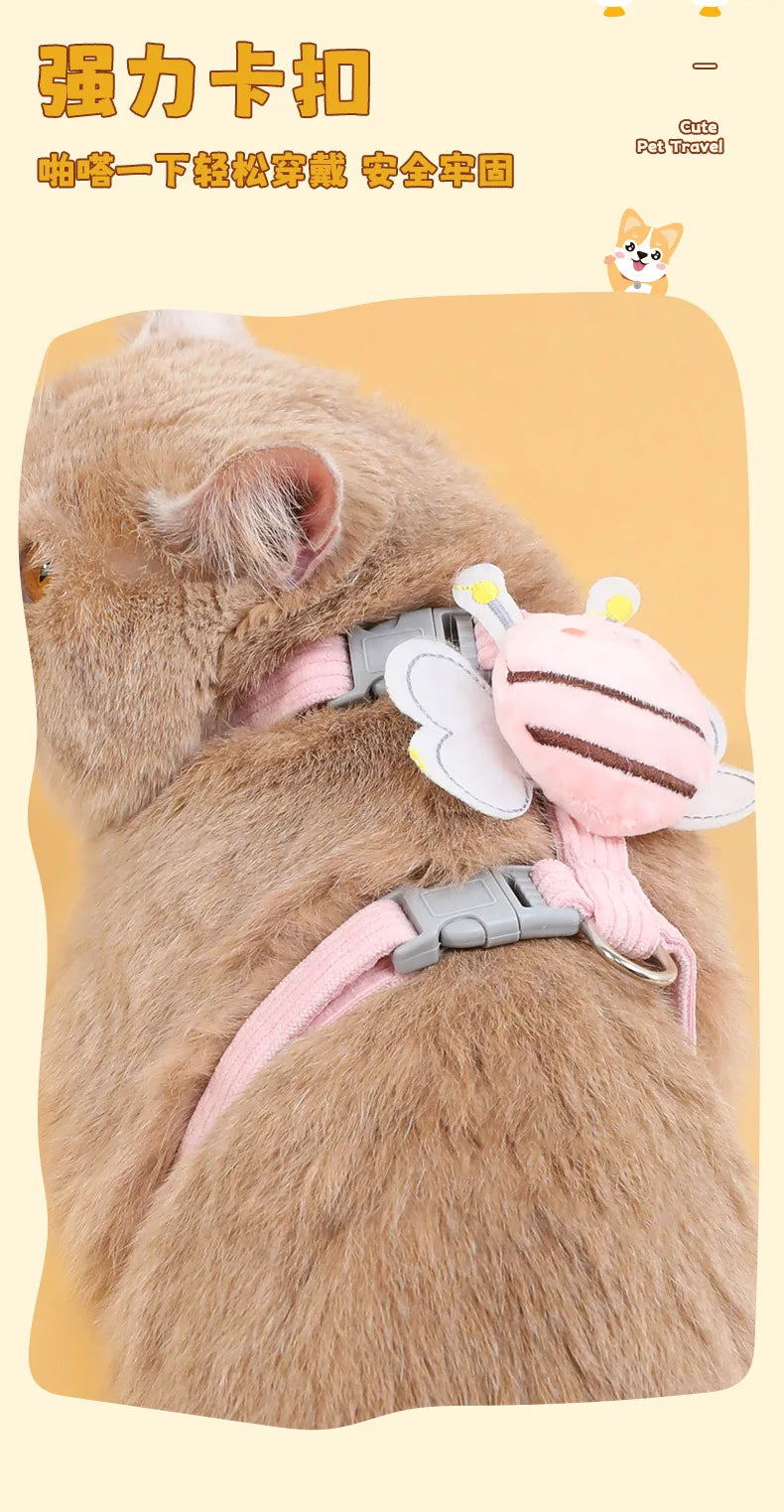 Cat Leash Harness Little Bee Pet Escape-Proof Harness Cat Walking Leash
