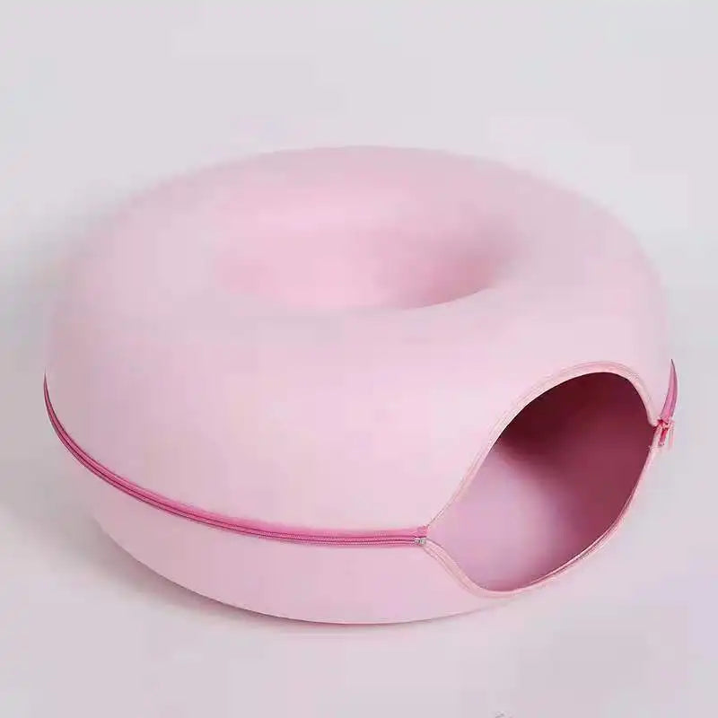 Donut Cat Tunnel Bed Pets House Natural Felt Pet Cat Cave Interactive Toys Round Wool Felt Pet Bed Cat Training Toy Cat House