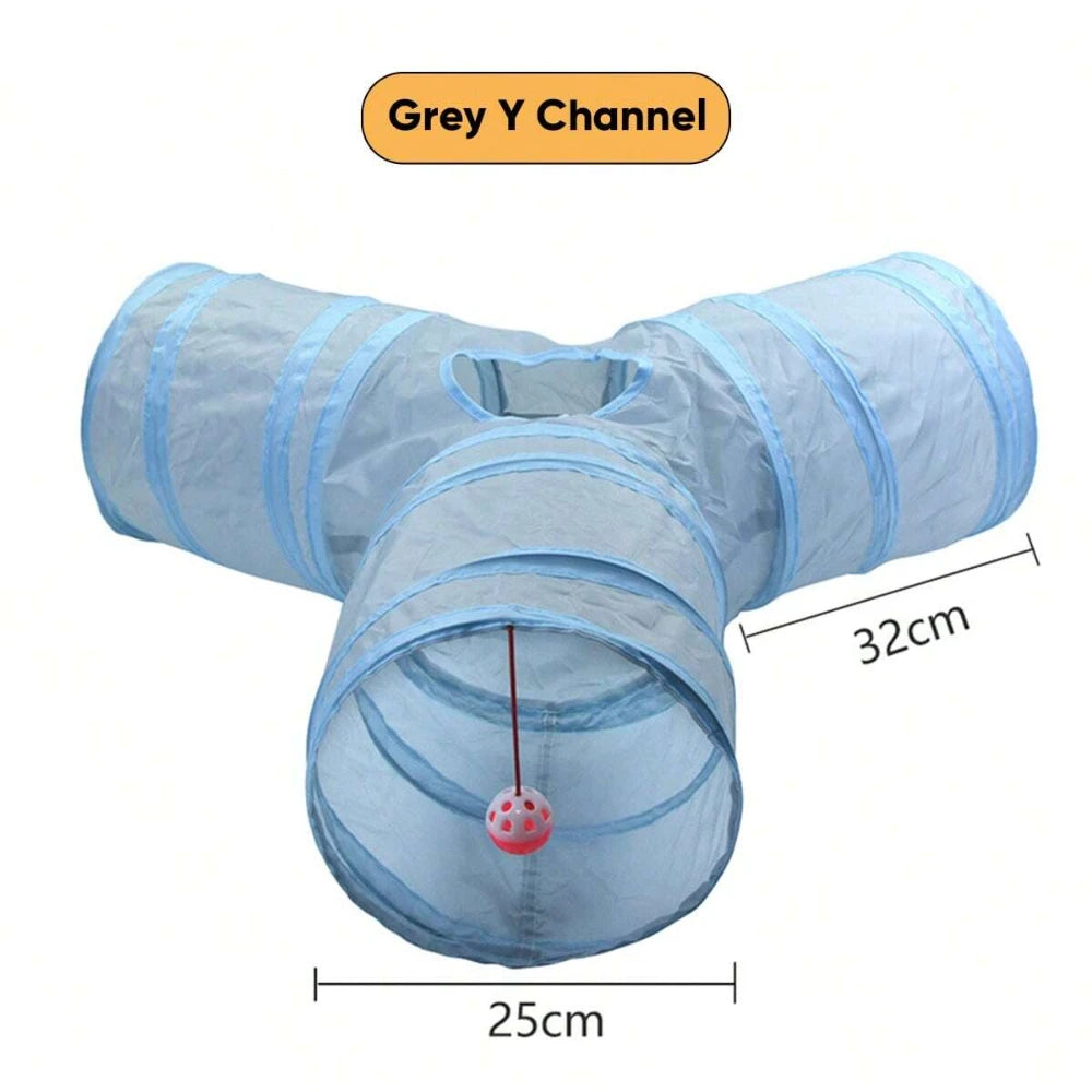 Gray 3-Way Foldable Pet Cat Tunnel Tube Toy Kitten Tunnel Toy With Peep Hole Pet Training Interactive Toy Tunnel Tube