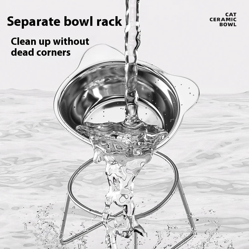 Eco-Friendly Stainless Steel Cat Bowl Stand - Elevated Feeder Anti-Tip Easy Clean Durable Pet Dish for Healthy Eating
