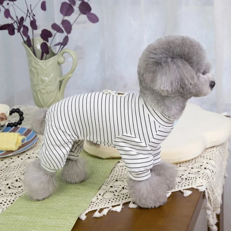 Autumn Pet Dog Jumpsuits Fashion Striped Dog Onesie Clothes Cute Puppy Pajamas Warm Soft Cat Jumpsuits Pet Rompers Dog Clothes