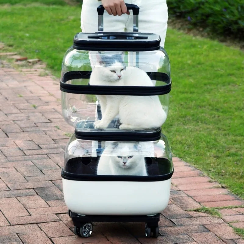 Portable Double Decker Cat Carrier Large Capacity Pet Trolley Case for Many Cats Breathable Travel Case for Outdoor Cat's Basket