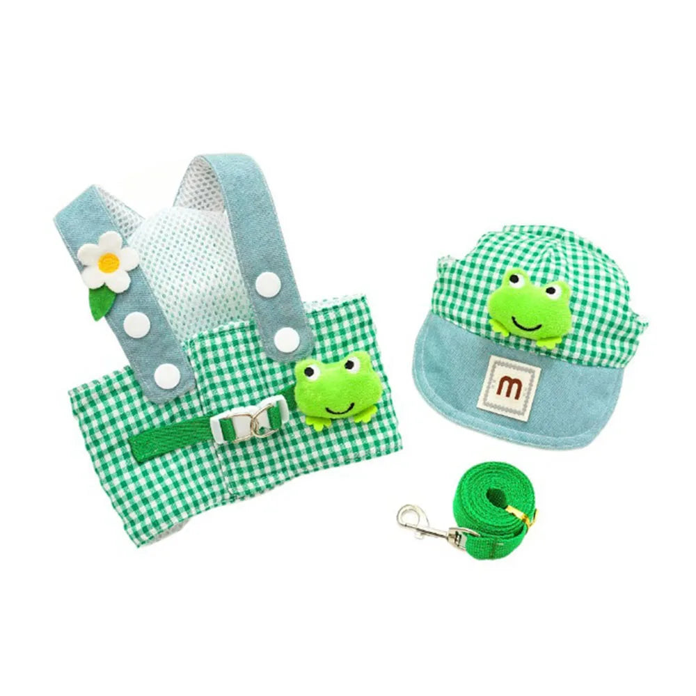 Cartoon Pet Harness Leash Sun Hat Set Cute Kitten Puppy Costume Cat Small Dogs Vest Harness Rope Cap 3pcs Outdoor Pet Supplies
