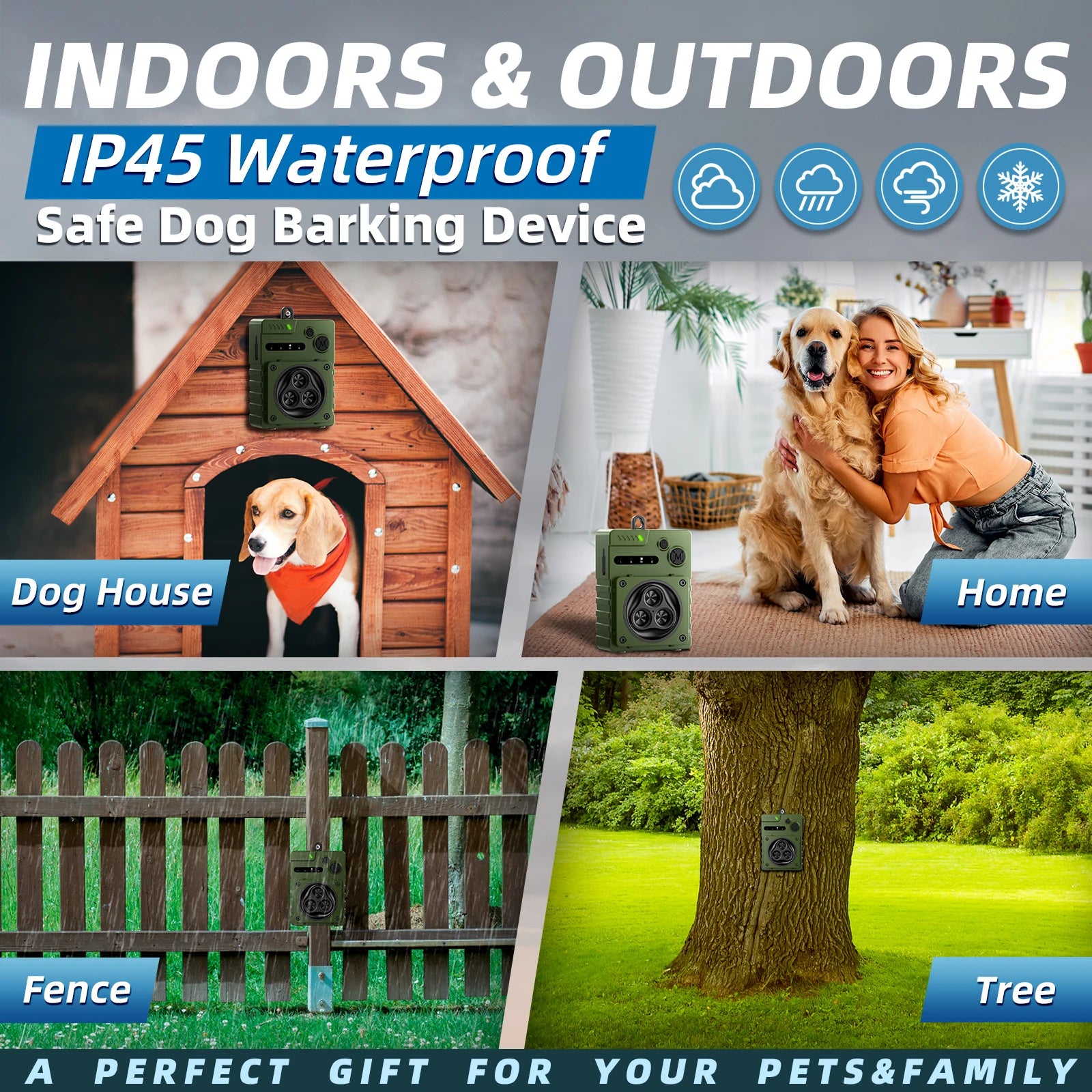 Automatic Ultrasonic Dog Anti Bark Device Rechargeable Dog Barking Stopper Indoor & Outdoor High Power Repeller Bark Repellent