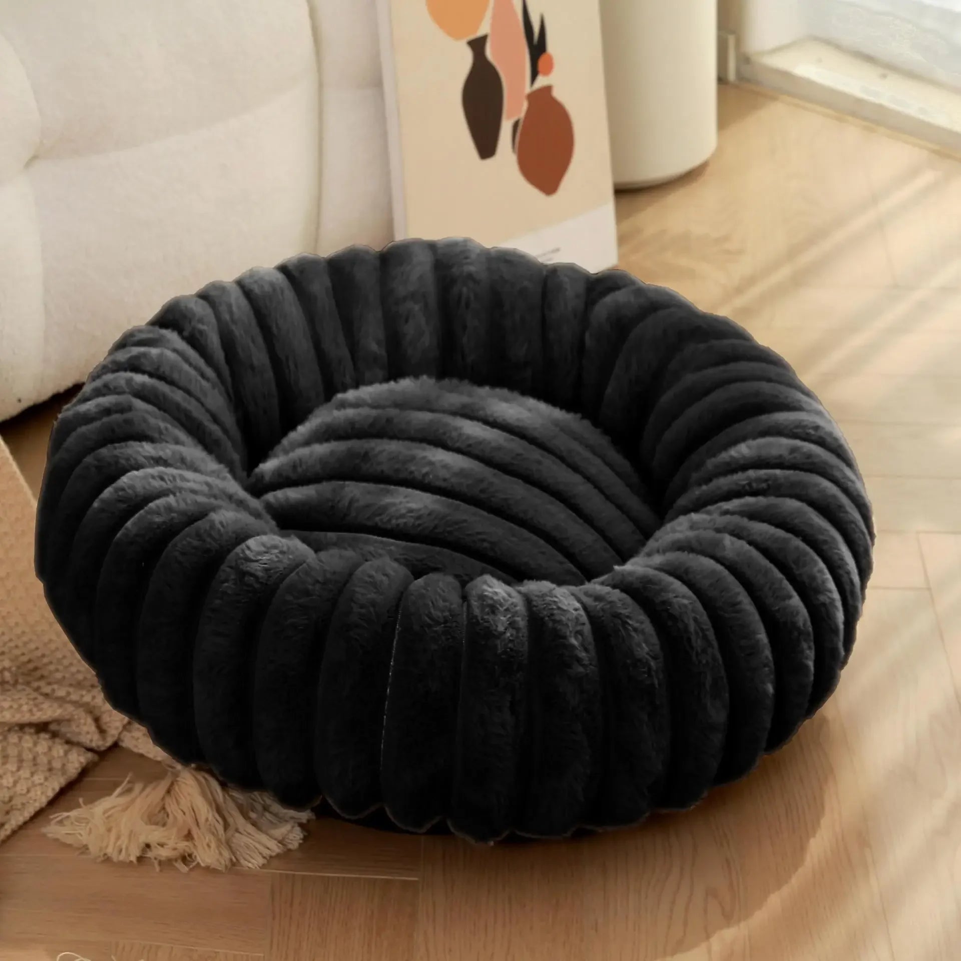 40-70cm Round Pet Bed for Dog Bed Super Soft Cat Bed Long Plush Dog House for Medium Dog House Winter Warm Sleeping