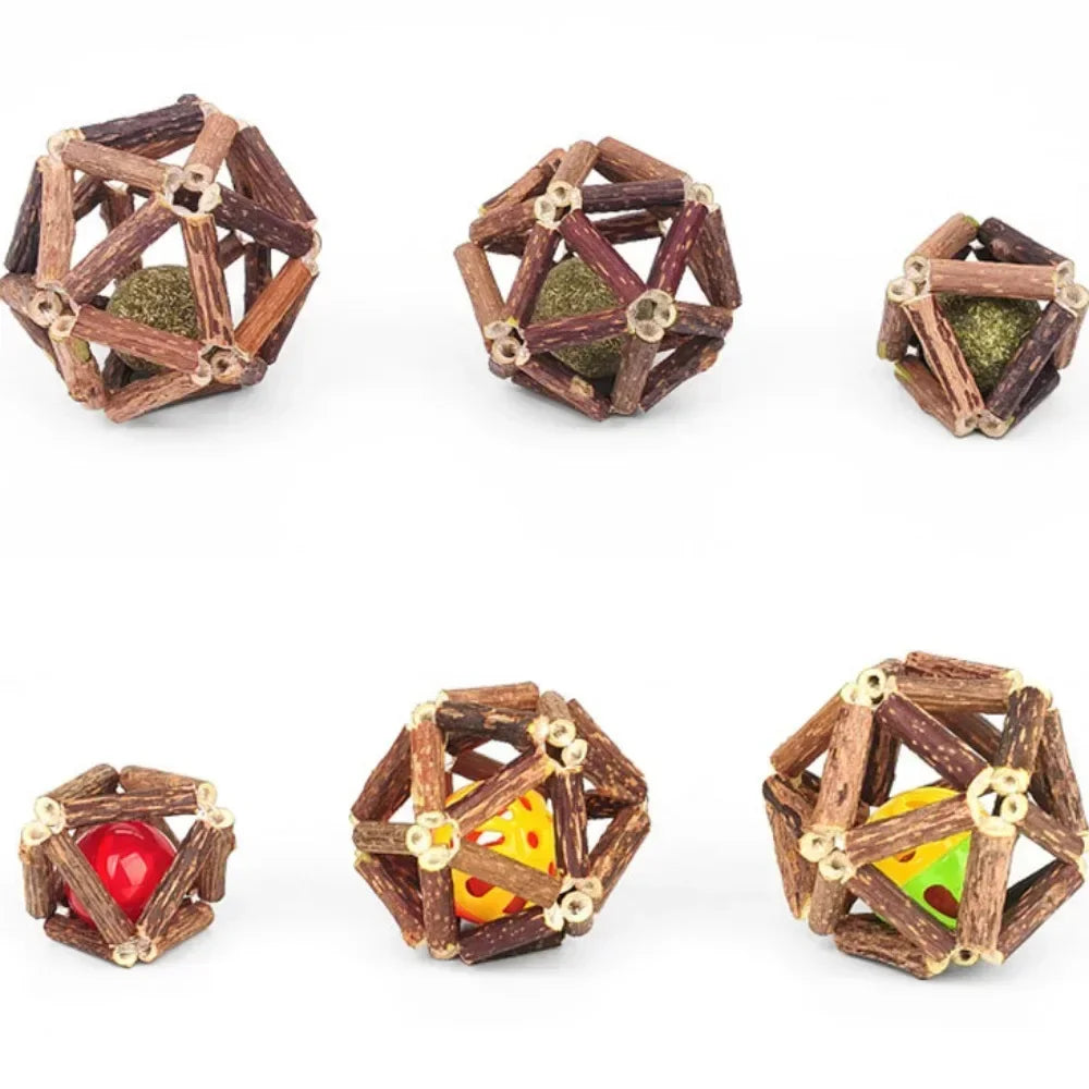 Catnip Ball Toy Kitten Chewing Toys Clean Cats Teeth Healthy Catnip Balls Matatabi Wood Stick Cat Interactive Toys Pets Supplies