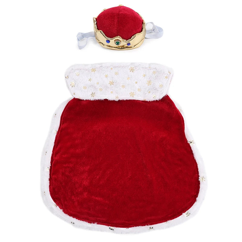 Dog King/Queen Dress Up Cloak with Crown Halloween Pet Costume for Small Large Dogs Adjustable Luxury Velour Dog Cosplay Outfit