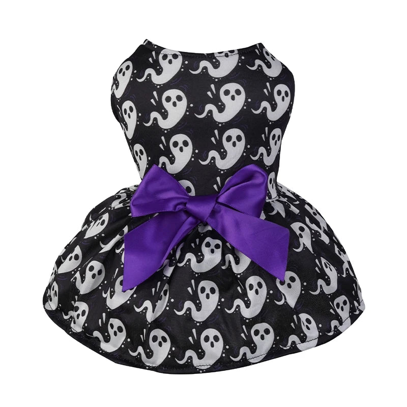 Halloween Dog Clothes with Pumpkin Print Funny Pet Dress Chihuahua Yorkie Clothing Bow Mesh Party Clothing Cat Costume Dog Dress