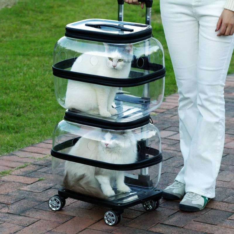 Portable Double Decker Cat Carrier Large Capacity Pet Trolley Case for Many Cats Breathable Travel Case for Outdoor Cat's Basket