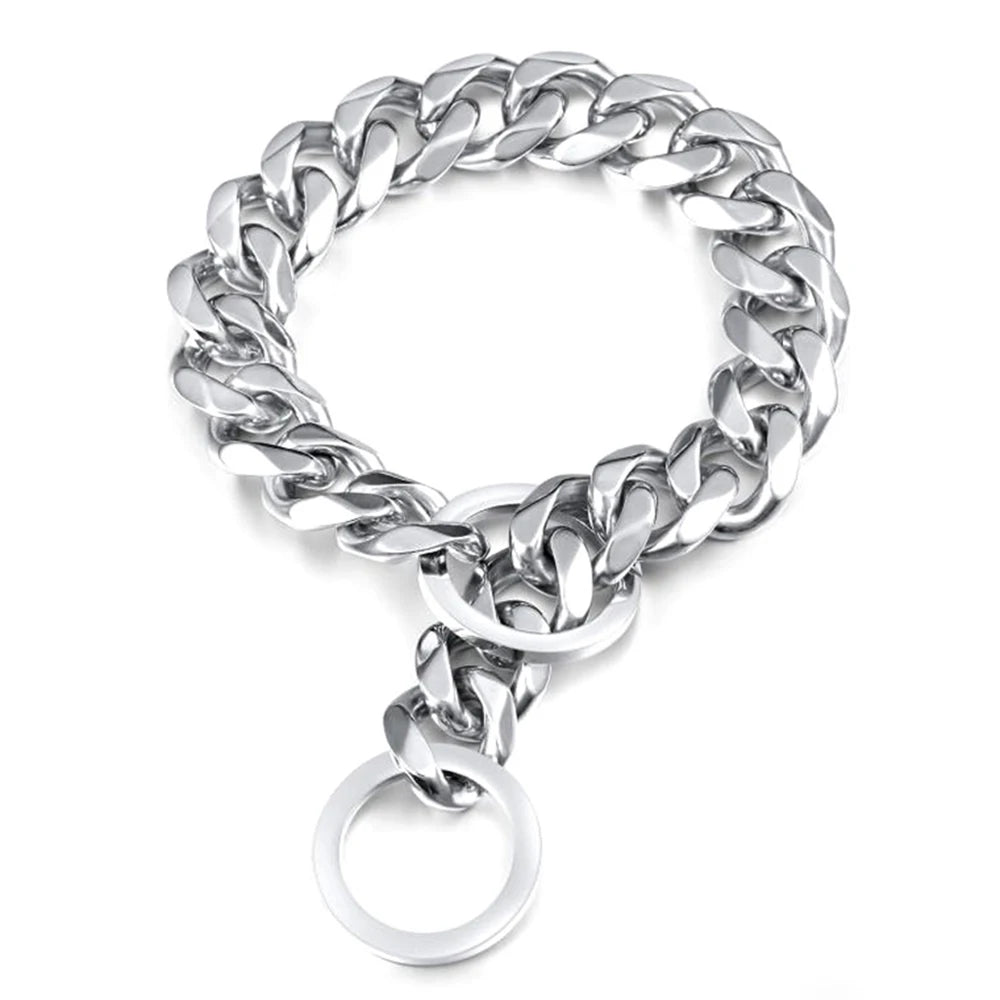 Metal Chain Dog Collar Gold Cuban Link Dog Chain 19MM Chain Collar Stainless Steel Heavy Duty Slip Collars for Large Medium Dogs