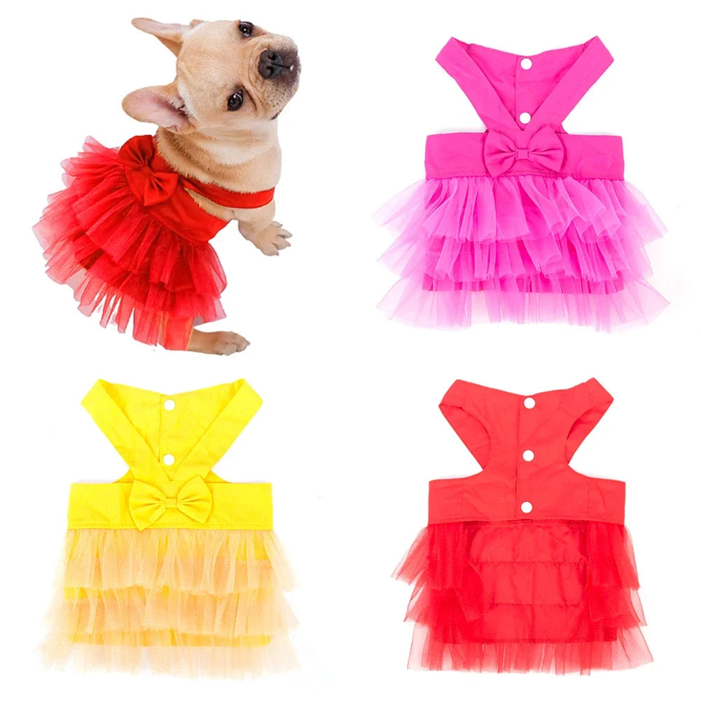 Pet Supplies Soft  Dog Lace Dress Breathable Comfortable Dog Princess Dress with Bowknot Pet Dress York