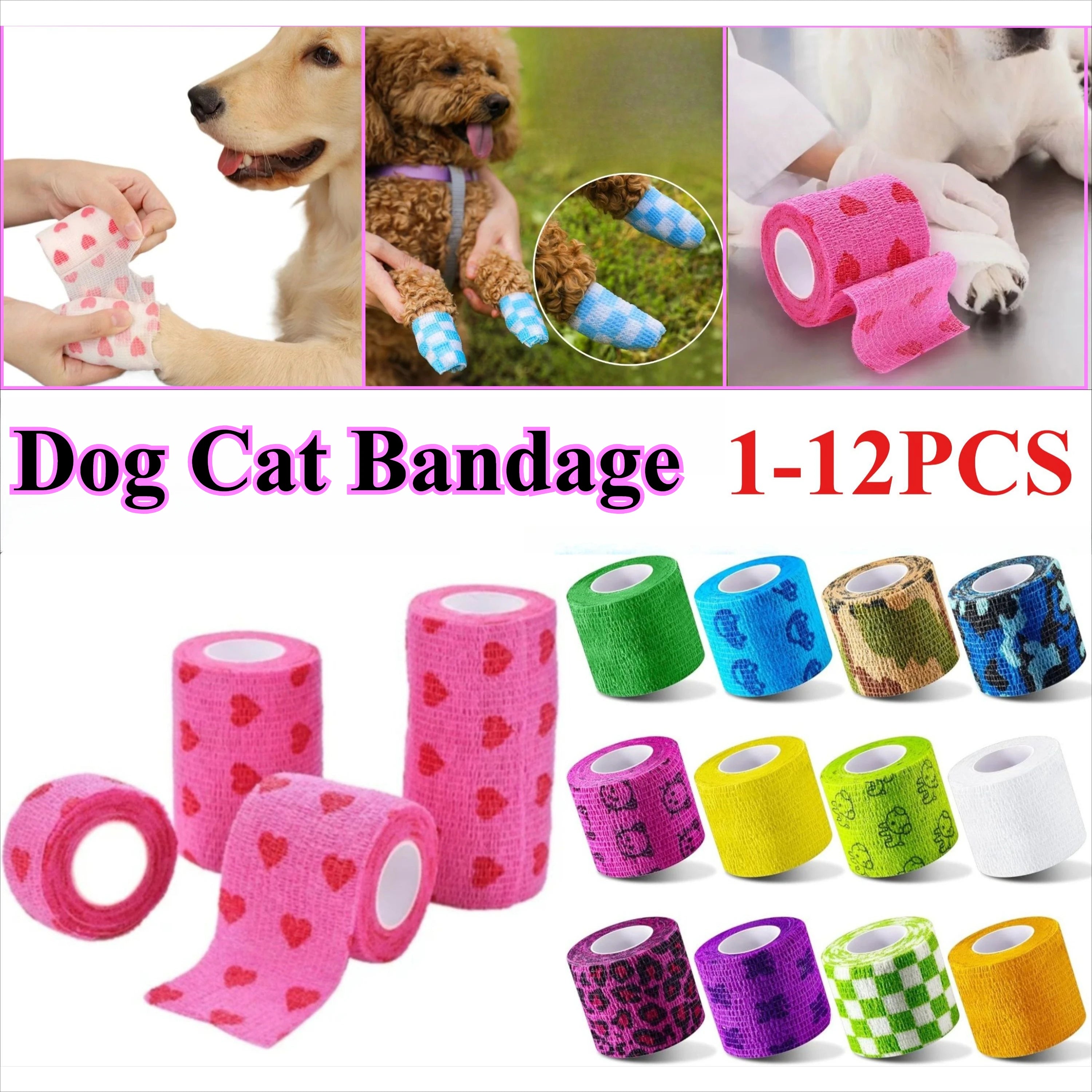 Cat Self-adhesive Elastic Bandage Dog Cat Bandage Leg Cover Protector Strap Bandage Non-woven Cohesive Bandage for Pet
