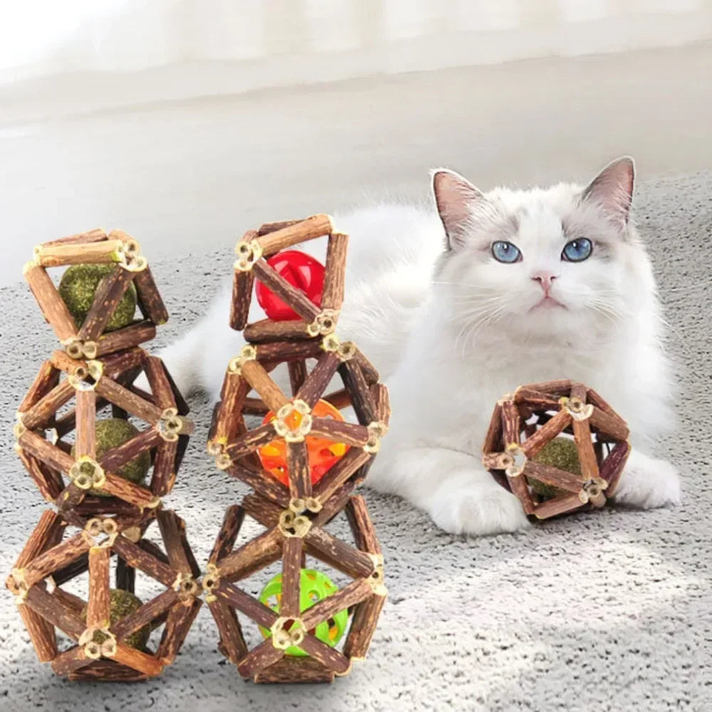 Catnip Ball Toy Kitten Chewing Toys Clean Cats Teeth Healthy Catnip Balls Matatabi Wood Stick Cat Interactive Toys Pets Supplies