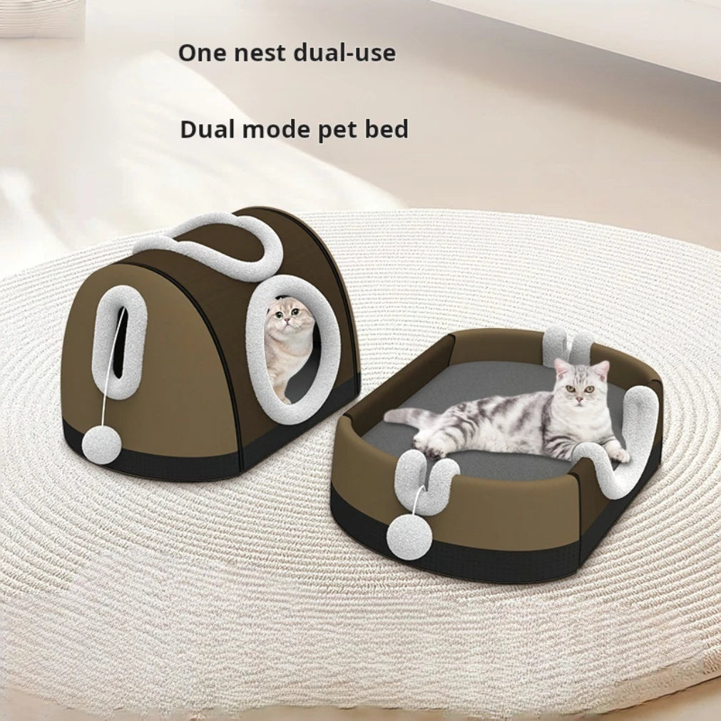 Dual-mode pet bed, removable cat bed and cushion, versatile for all seasons, scratch-resistant, machine washable, cat house.2025