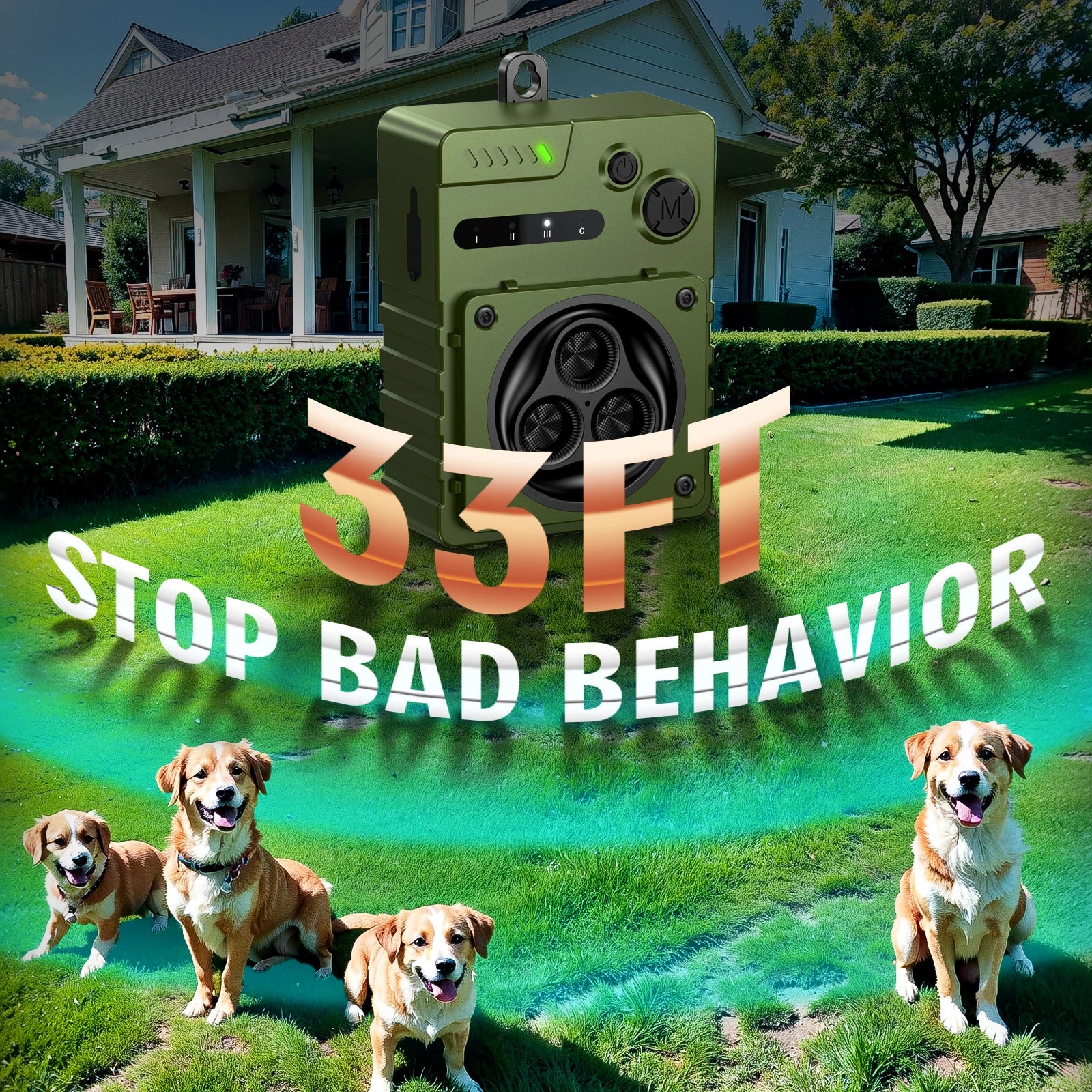 Automatic Ultrasonic Dog Anti Bark Device Rechargeable Dog Barking Stopper Indoor & Outdoor High Power Repeller Bark Repellent