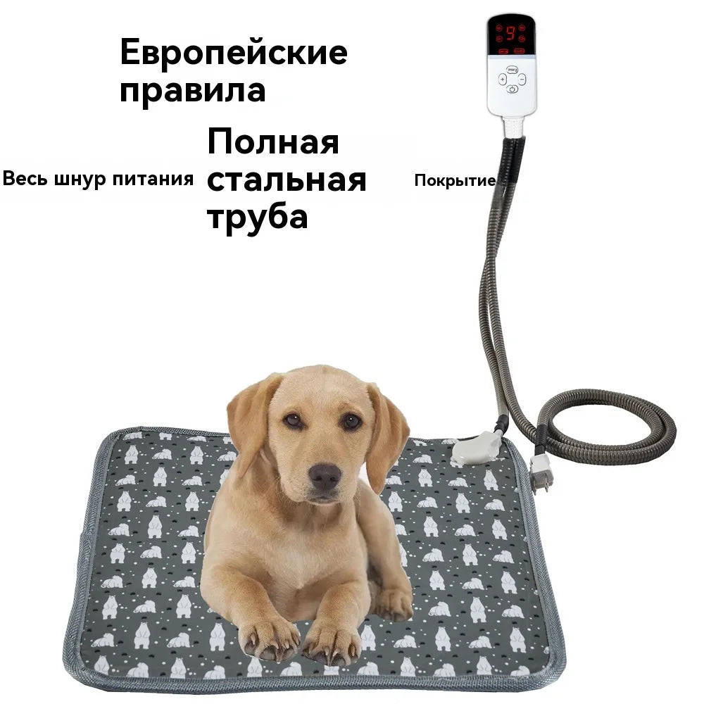 The electric heating blanket is waterproof and comes with an all-steel tube. A gray faux rabbit fur cover is given as a gift.