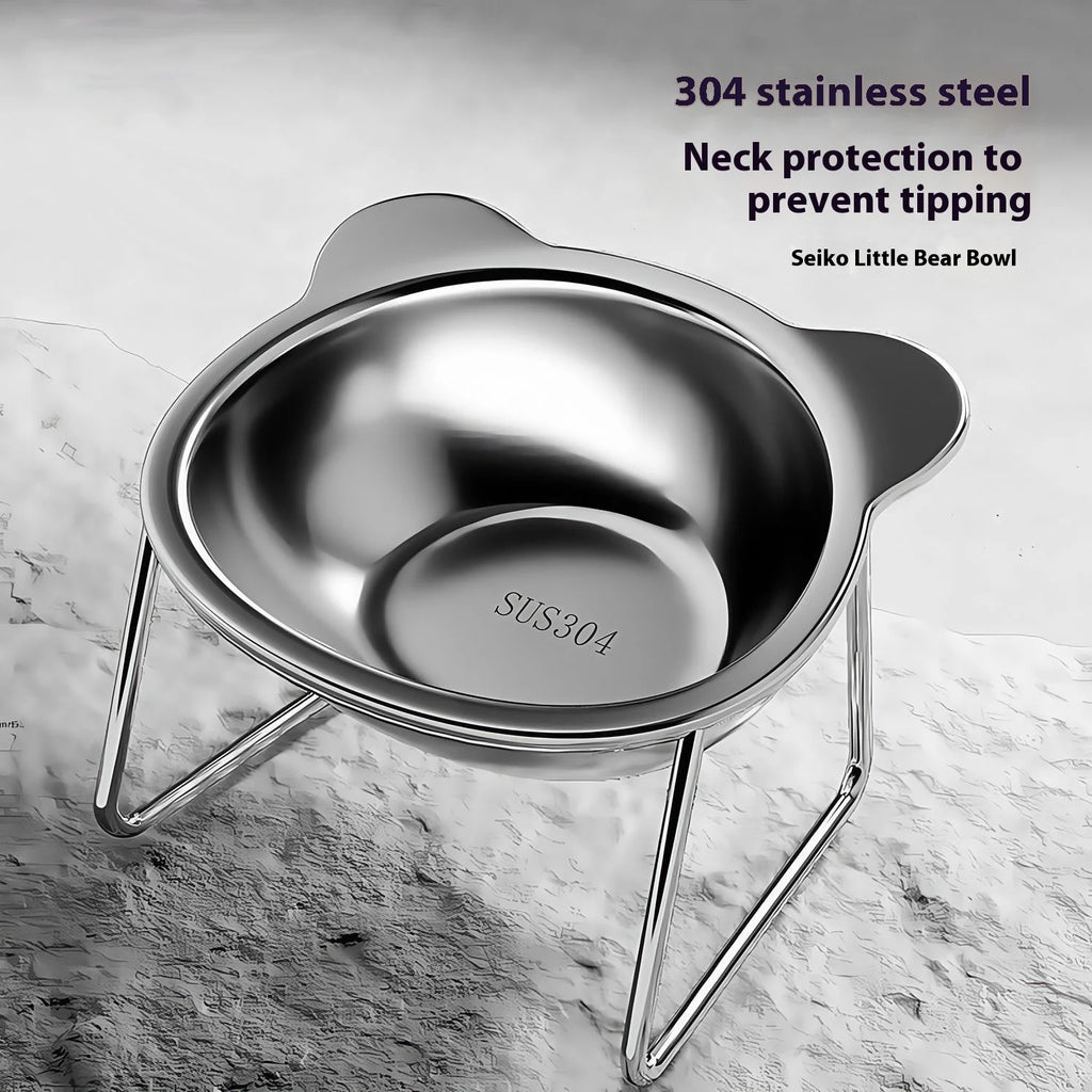 Eco-Friendly Stainless Steel Cat Bowl Stand - Elevated Feeder Anti-Tip Easy Clean Durable Pet Dish for Healthy Eating