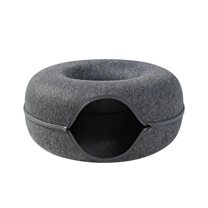 Donut Cat Tunnel Bed Pets House Natural Felt Pet Cat Cave Interactive Toys Round Wool Felt Pet Bed Cat Training Toy Cat House