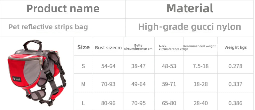 Pet Outdoor Backpack Large Dog Reflective Adjustable Saddle Bag Harness Carrier for Traveling Hiking Camping Safety