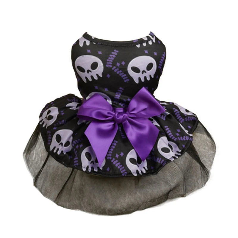 Halloween Dog Clothes with Pumpkin Print Funny Pet Dress Chihuahua Yorkie Clothing Bow Mesh Party Clothing Cat Costume Dog Dress