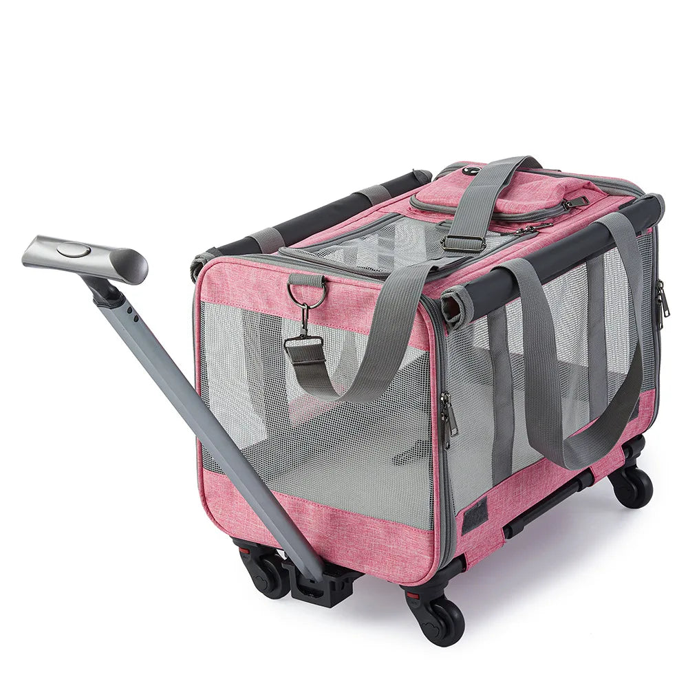 Collapsible Pet Rolling Luggage Portable Dog & Cat Travel Carrier with Wheels for Outdoor Trips，2in1 Pet Travel Carrier Stroller