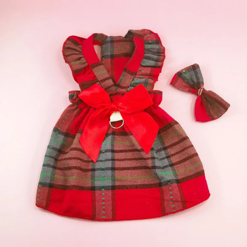 Pet Christmas Plaid Dress Cat Halloween Veil Dress Dog Christmas Clothes Dog Dresses for Small Dogs Puppy