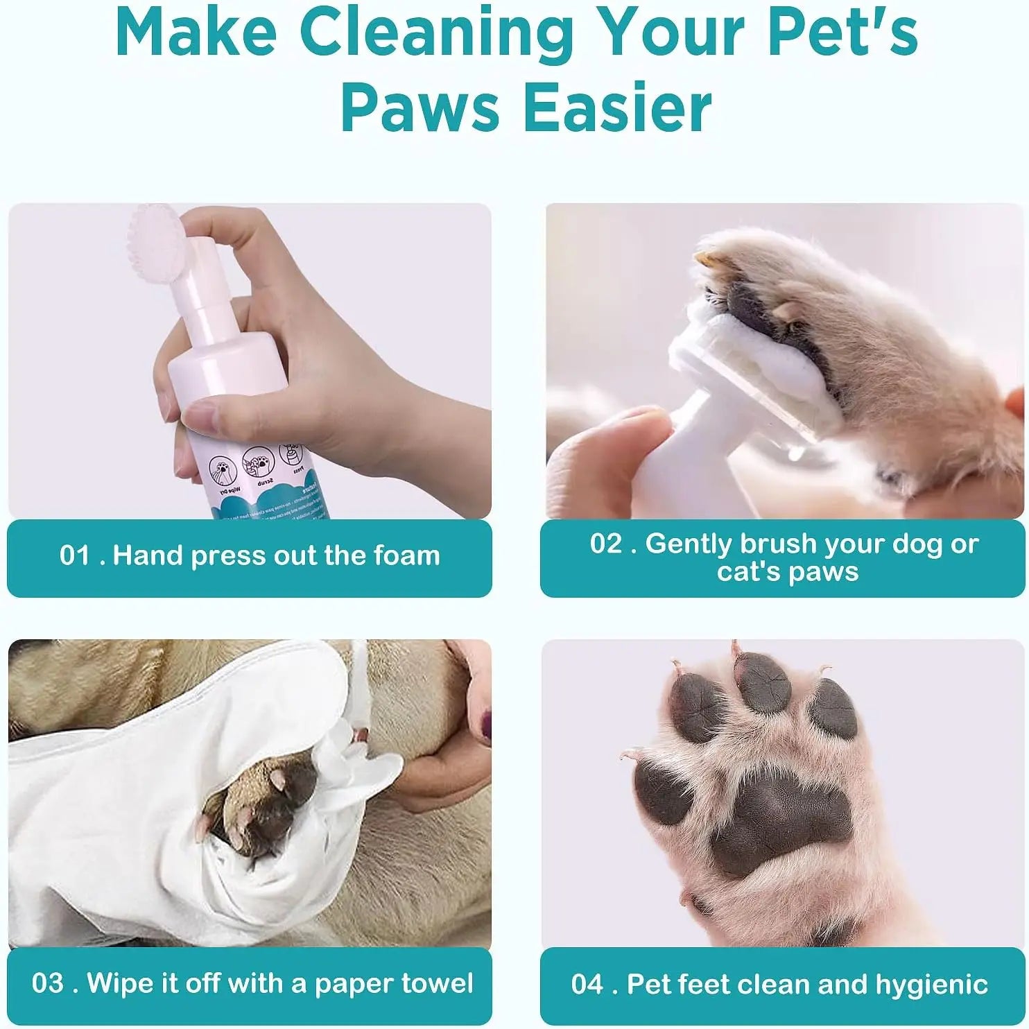 Dog Paw Cleaner Waterless Shampoo Paw Washer with Silicone Brush No-Rinse Foaming Paw Cleaner for Dogs & Cats | Dog Foot Washer