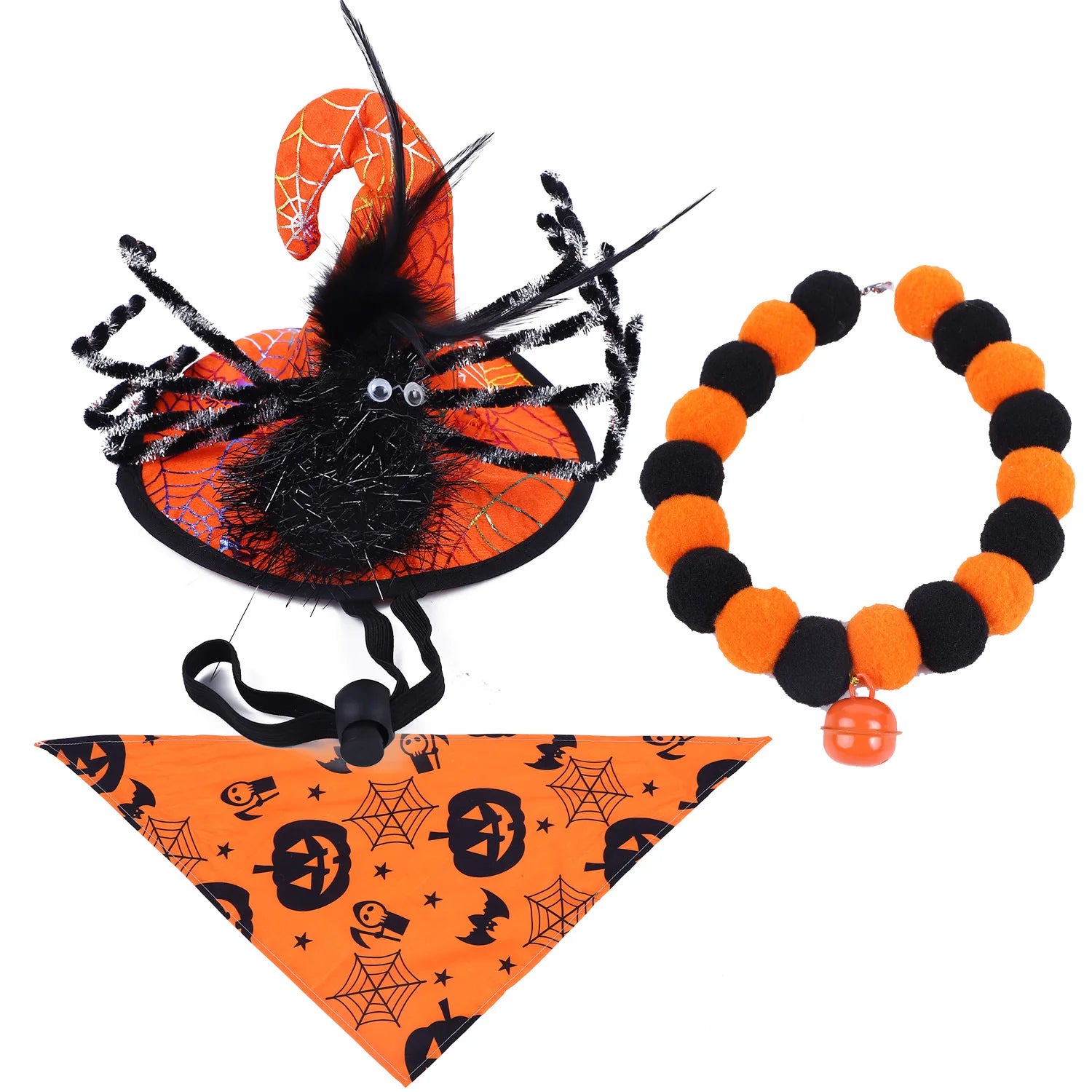 Pet Halloween Decoration Set, Pet Halloween Collar, Dog Halloween Hat, Bib