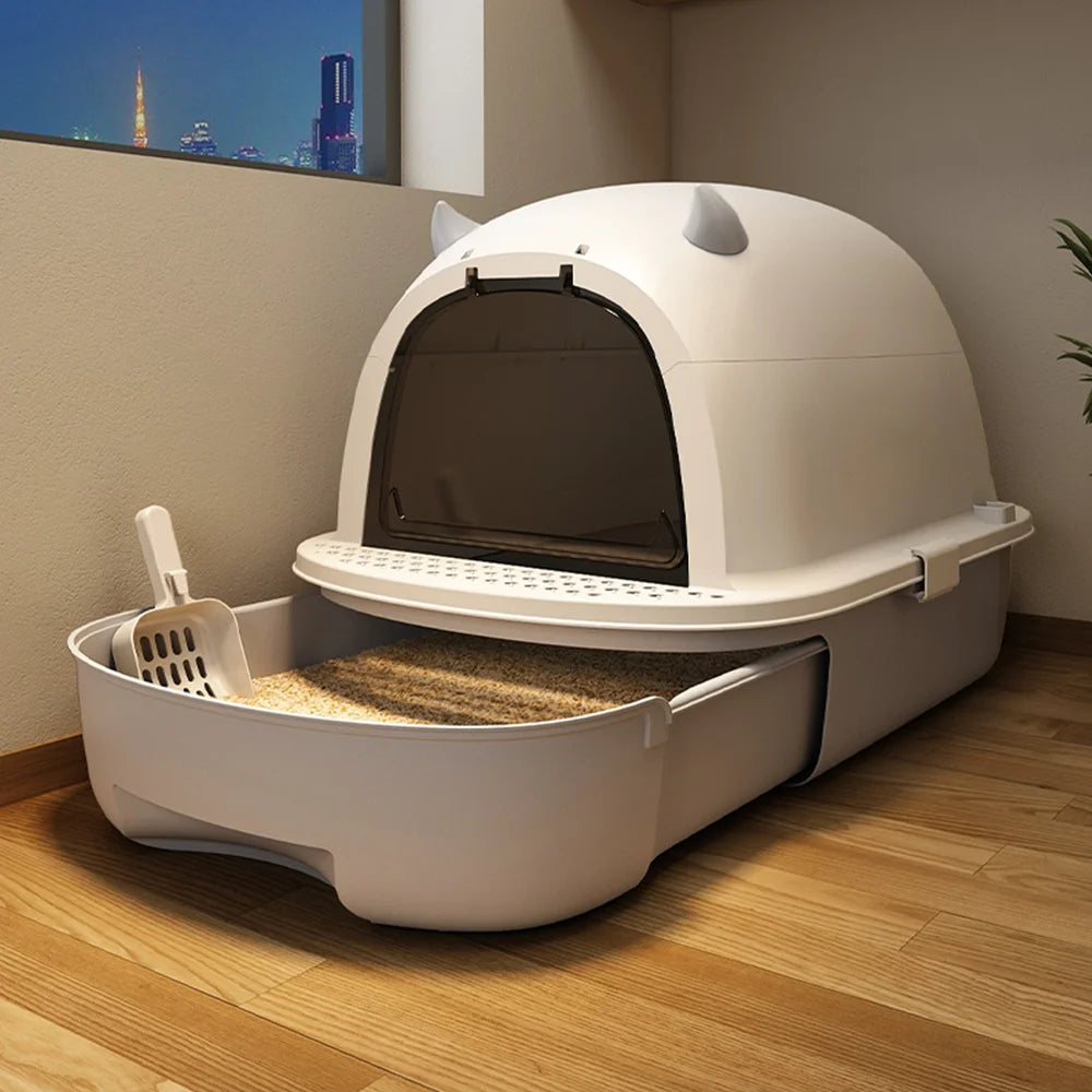 Cat litter box 51.6*41*40cm Anti-odorant Cat Litter Box Plastic Anti-Splash Cats Toilet Drawer Enclosed Pet Sandbox