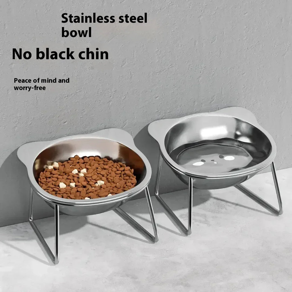 Eco-Friendly Stainless Steel Cat Bowl Stand - Elevated Feeder Anti-Tip Easy Clean Durable Pet Dish for Healthy Eating