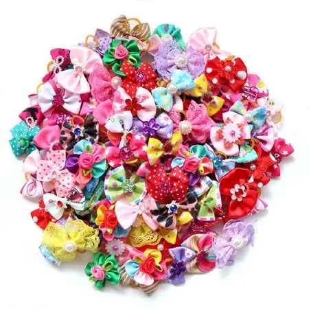 100X Handmade Nice Pet Dog Hair Bows for Puppy Small Dogs Grooming Bows Dog Hair Accessories Pet Supplies for Dogs Wedding Party