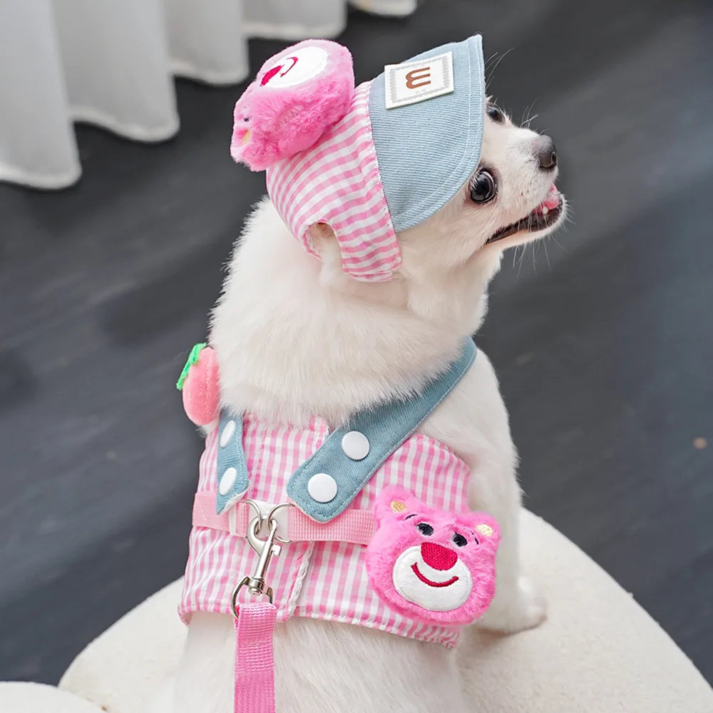 Outdoor Walking Pet Supplies for Dogs Cute Kitten Puppy Harness Leash Baseball Cap Cute Cat Dog Apparel Sun Hat for Small Dogs