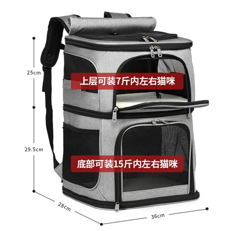 Pet supplies Large capacity double layer pet bag Easy to put two cat backpacks Foldable Oxford cloth dog bag