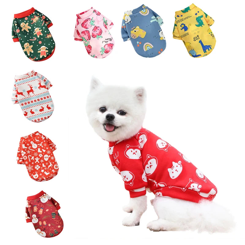 Christmas Dog Clothes Winter Warm Pet Coat Puppy Sweatshirt for Small Large Dogs Pomeranian Bulldog Cartoon Print Clothing