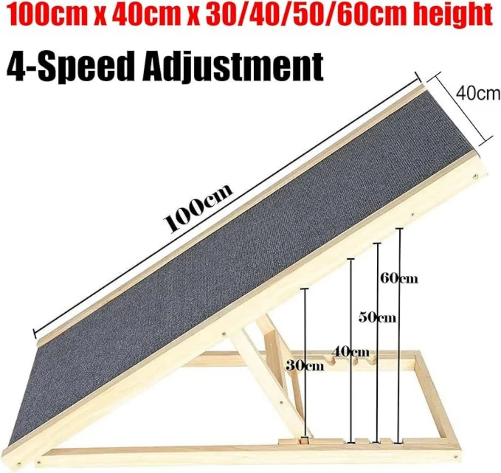 Height-Adjustable Wooden Pet Ramp for Car/Truck - Foldable Dog Stairs for Couch/Bed Access - Non-Slip Safety Ladder for Cats