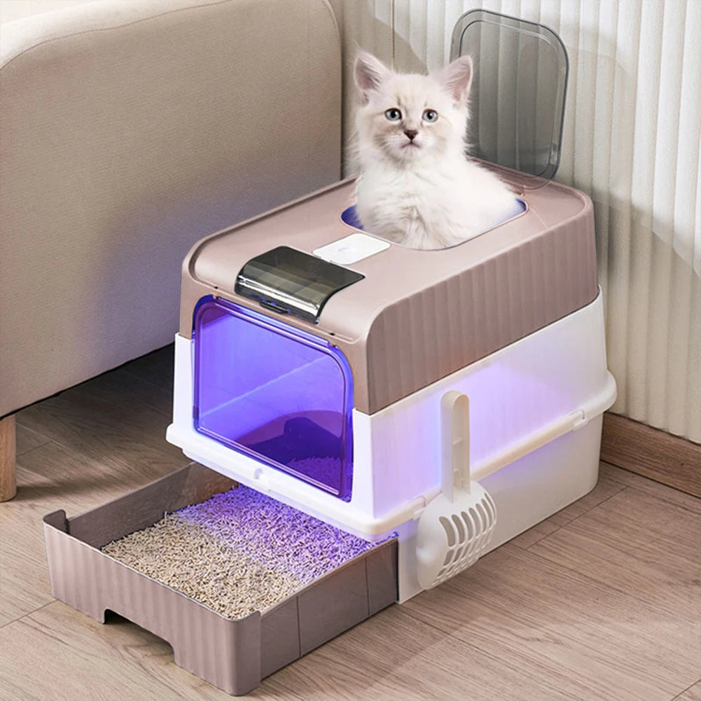 Tieker fully enclosed UV sterilizing cat litter box top entry splash-proof cat toilet large capacity
