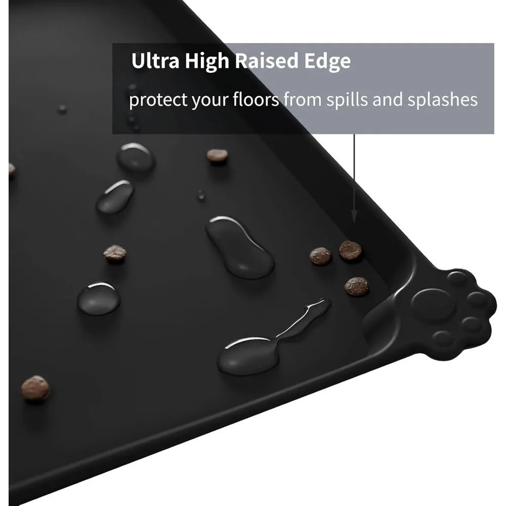Waterproof Pet Feeding Mat with High Raised Edges,Cat Dog Water Bowl with BPA Free Pet Dogs Cats Food Grade Silicone Food Mats
