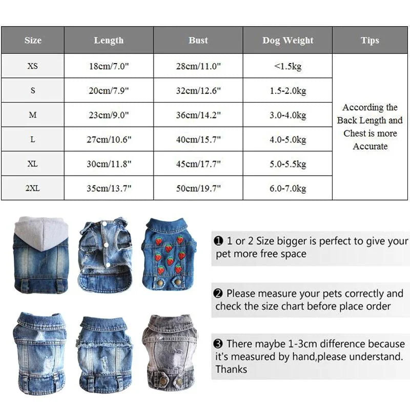 XS-2XL Denim Dog Clothes Cowboy Pet Dog Coat Puppy Clothing For Small Dogs Jeans Jacket Dog Vest Coat Puppy Outfits Cat Clothes
