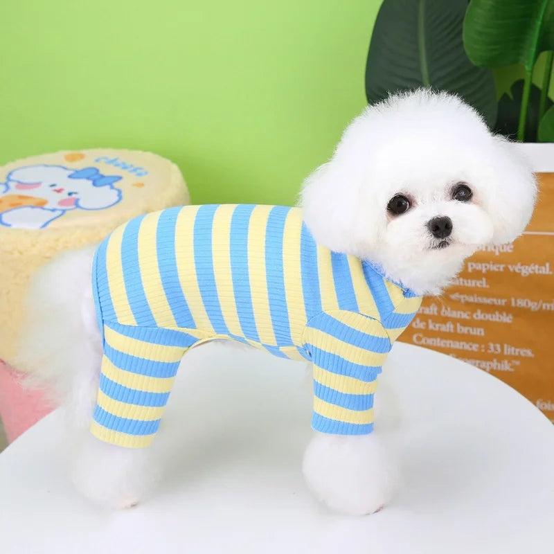 Autumn Pet Dog Jumpsuits Fashion Striped Dog Onesie Clothes Cute Puppy Pajamas Warm Soft Cat Jumpsuits Pet Rompers Dog Clothes