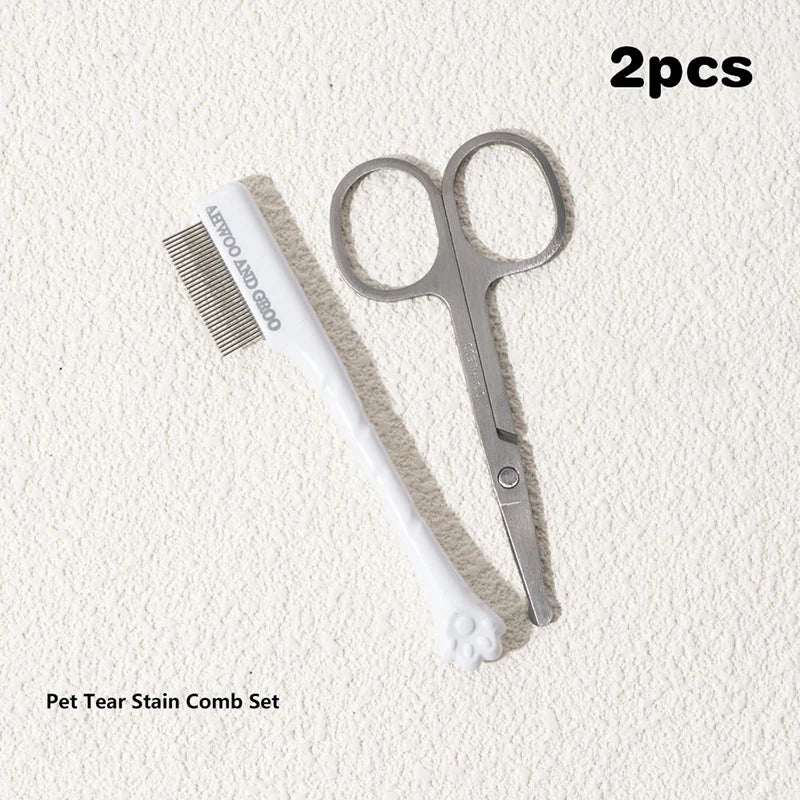 Pet Facial Cleaning Comb Set Remove Tear Stain Eye Droppings Cat Claw Comb Dog Hair Trimmer Scissors Pet Cleaning Accessories