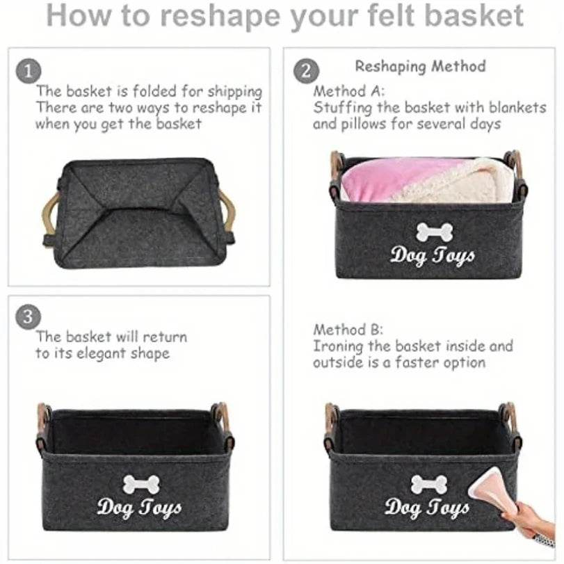 1pc Felt Pet Toy Box, Dog Toy Box, Storage Basket Chest Organizer For Organizing Pet Toys, Blankets, Leashes And Food