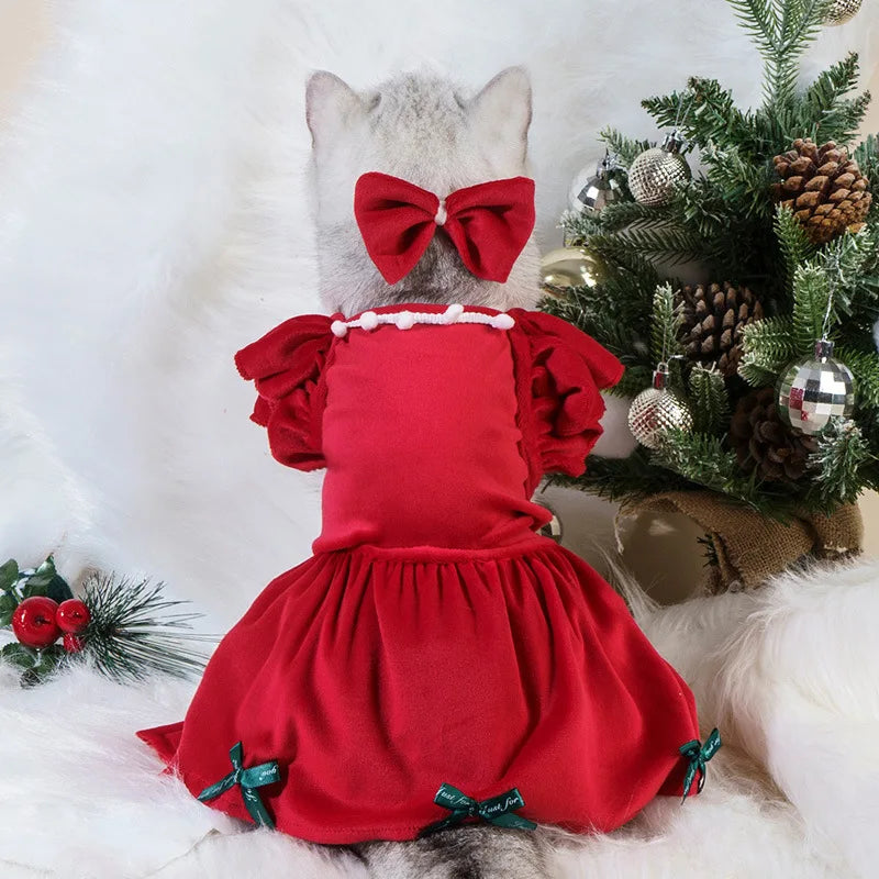 Pet Christmas Plaid Dress Cat Halloween Veil Dress Dog Christmas Clothes Dog Dresses for Small Dogs Puppy
