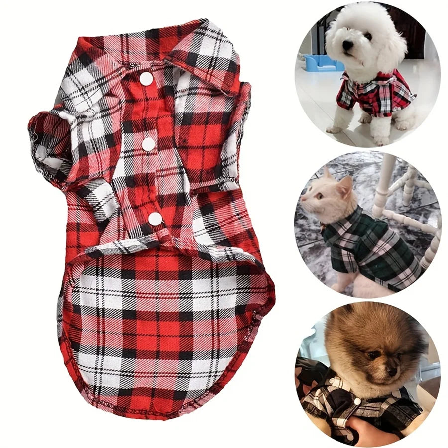 Stylish Plaid Shirt Coat for Small Dogs and Cats - Keep Your Pet Looking Cute and Cozy