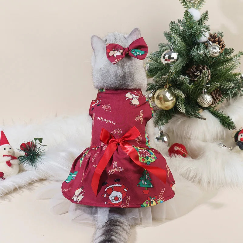 Pet Christmas Plaid Dress Cat Halloween Veil Dress Dog Christmas Clothes Dog Dresses for Small Dogs Puppy