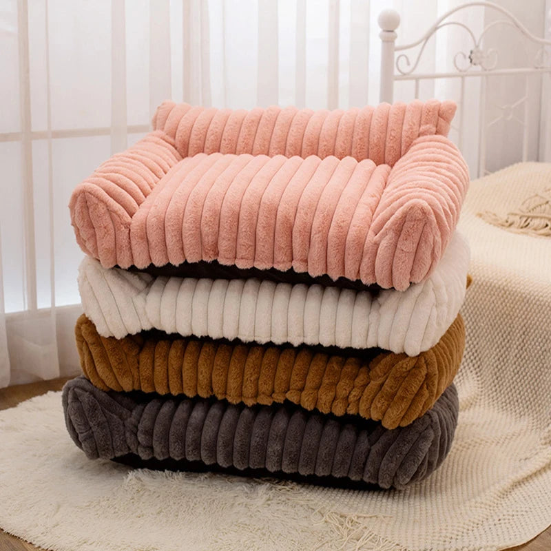 Winter Warm Cat Bed Sofa Removable Washable Cat Nest Soft Striped Pet Bed for Small Medium Dogs Cats Comfortable Plush Puppy Bed